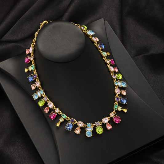 Oscar Live Cross-border Colorful Crystal Dopamine Color-blocked Luxe Small-batch Design Elegant High-end Clavicle Necklace